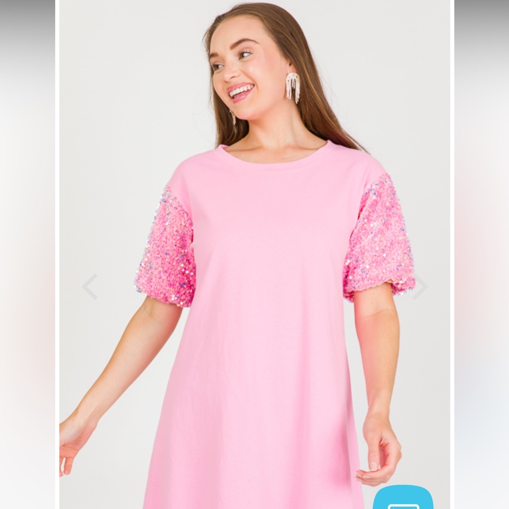 SEQUIN SLEEVE T-SHIRT DRESS